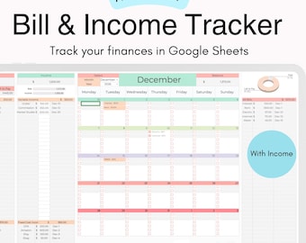 Monthly Bill Tracker Budget Template, Monthly Bill Calendar Income and Expense Tracker, Financial Organizer, Bill Payment Planner