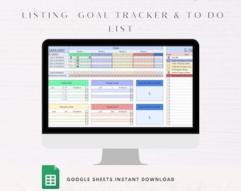 Reseller Listing Goal Tracker & To-Do List for Ecommerce Store, Online Sales Task Tracker for Etsy, Ebay, Poshmark, Amazon Shop Goals