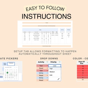 Academic Planner School Assignment Tracker Google Sheets ADHD Student ...