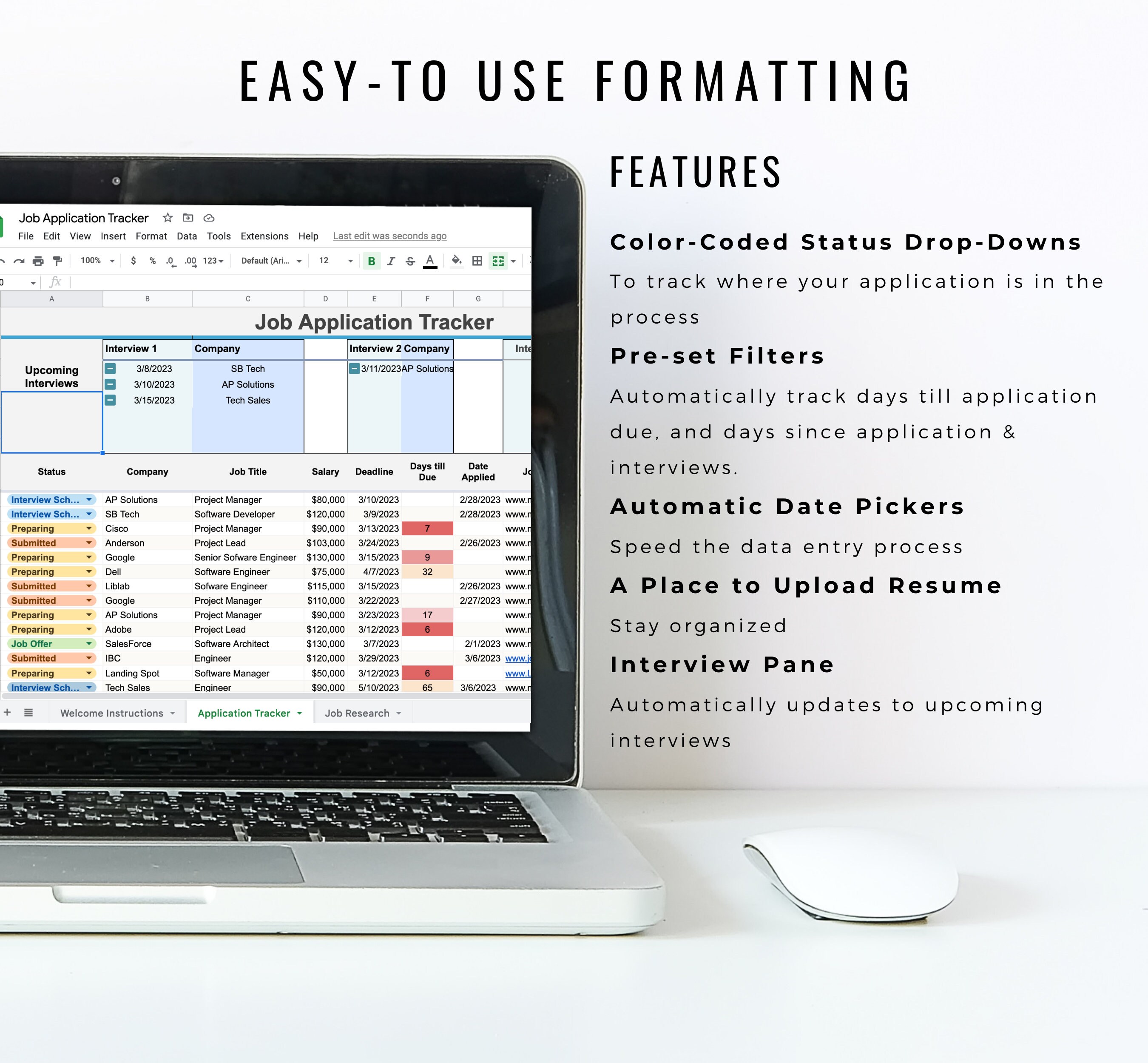 Job Application Tracker, Job Application Planner, Job Search Organizer