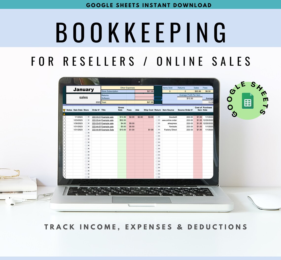 Reseller Bookkeeping Spreadsheet Income and Expense Tracker, Order ...