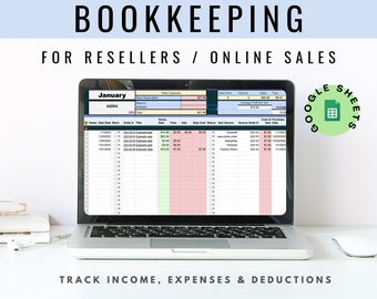 Reseller Bookkeeping Spreadsheet Income and Expense Tracker, Order tracker, Sales Log, Profit and Loss, Google Sheets Accounting Template