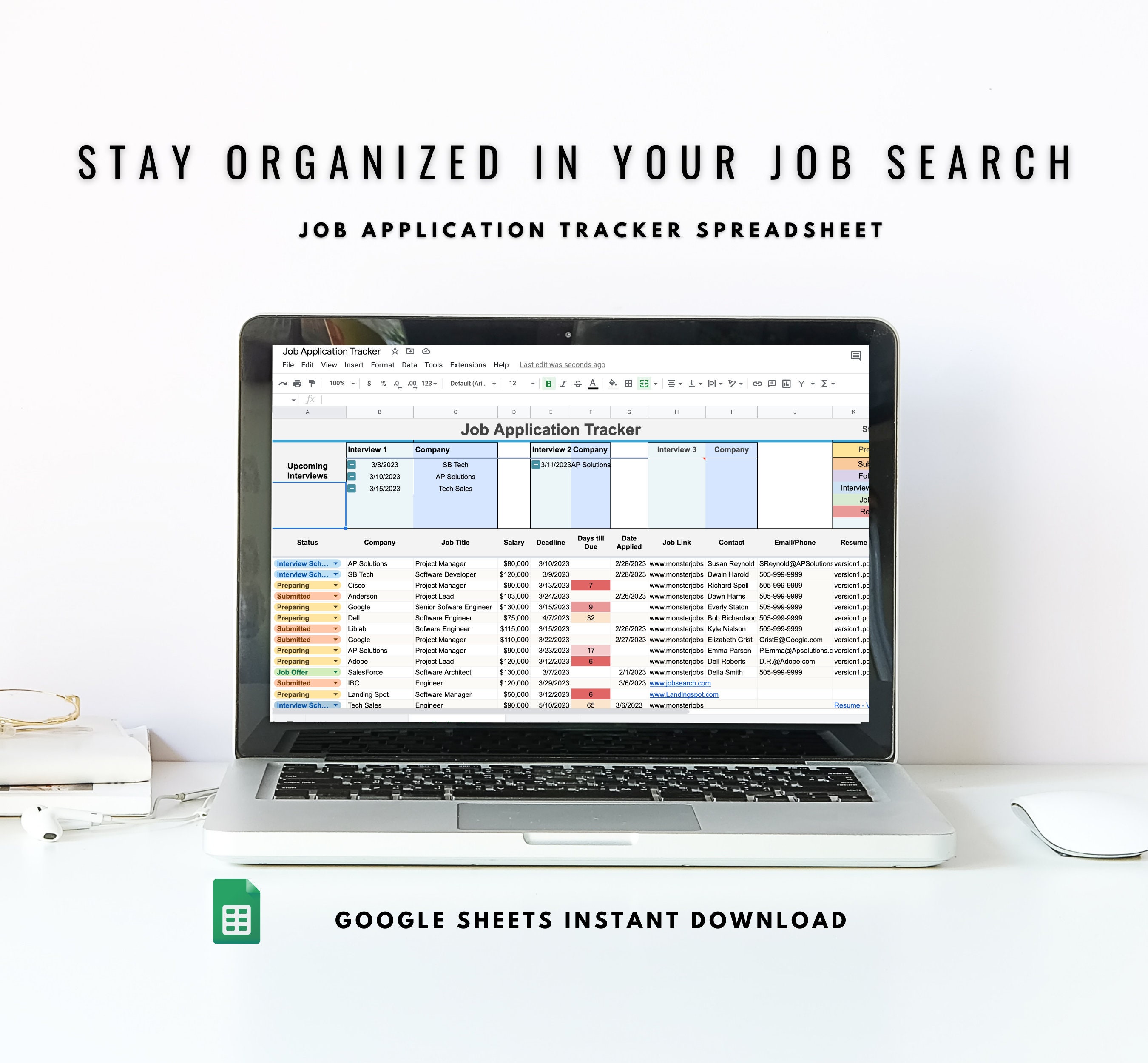 Job Application Tracker, Job Application Planner, Job Search Organizer