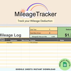 Mileage Deduction Spreadsheet Business Mileage Tracker Self Employed Miles Driven Spreadsheet Mileage Deduction Tracker Business Miles Log