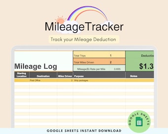Mileage Deduction Spreadsheet Business Mileage Tracker Self Employed Miles Driven Spreadsheet Mileage Deduction Tracker Business Miles Log