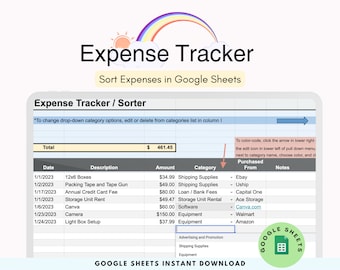 Expense Tracker Budget Spreadsheet Transaction Sorter Small Business Expense Spreadsheet Small Business Bookkeeping Tool, Tax Spreadsheet