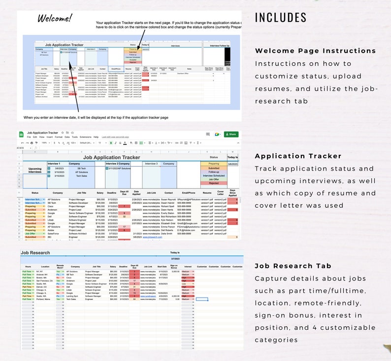 Job Application Tracker, Job Application Planner, Job Search Organizer