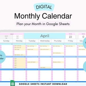 Digital Monthly Calendar 2025 Task Planner Google Sheets Editable Calendar Productivity Planner Spreadsheet Task Tracker Daily To Do List