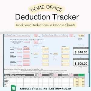 Home Office Deduction Calculator Tax Spreadsheet Small Business Planner, Google Sheets Business Expense Tracker Business Tax Planner