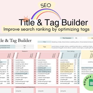 Etsy SEO Tags Planner Keyword Research Organizer for Ranking High in Search Engine Optimization Tool Etsy Listing Helper for Google Sheets
