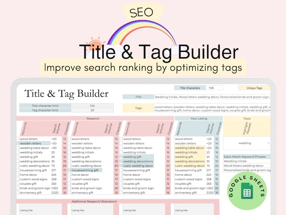 Etsy SEO Keyword Research Tool Title & Tag Planner for Ranking High in Search Etsy Seller Listing Helper for Google Sheets