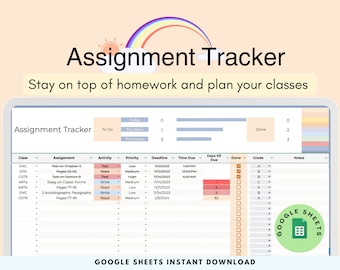 Academic Planner School Assignment Tracker Google Sheets ADHD Student Planner School Study Planner Spreadsheet Task Tracker Digital Planner