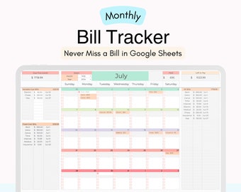 Bill Tracker Spreadsheet Google Sheets Bill Calendar Monthly Bill Planner Budget Spreadsheet Bill Payment Dashboard Personal Finance Planner