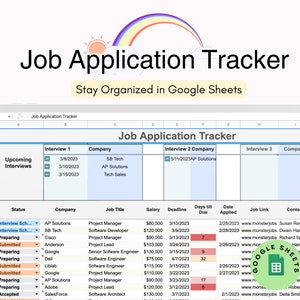 Job Application Tracker, Job Application Planner, Job Search Organizer, Job Interview Planner, Job Tracker, Job Hunt Google Sheets Template