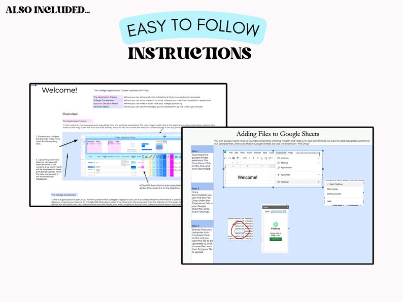 May include: A screenshot of a computer screen showing instructions on how to add files to Google Sheets. The instructions are titled "Adding Files to Google Sheets" and include a welcome message. The screenshot also shows a Google Sheet with a welcome message.