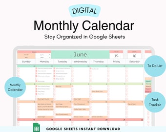 Digital Monthly Calendar 2025 Task Planner Google Sheets Editable Calendar Productivity Planner Spreadsheet Task Tracker Daily To Do List