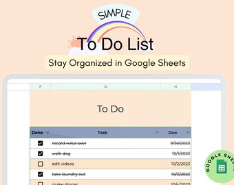Simple To Do List Task Checklist Daily Planner Google Sheets Task Organizer Planner Spreadsheet