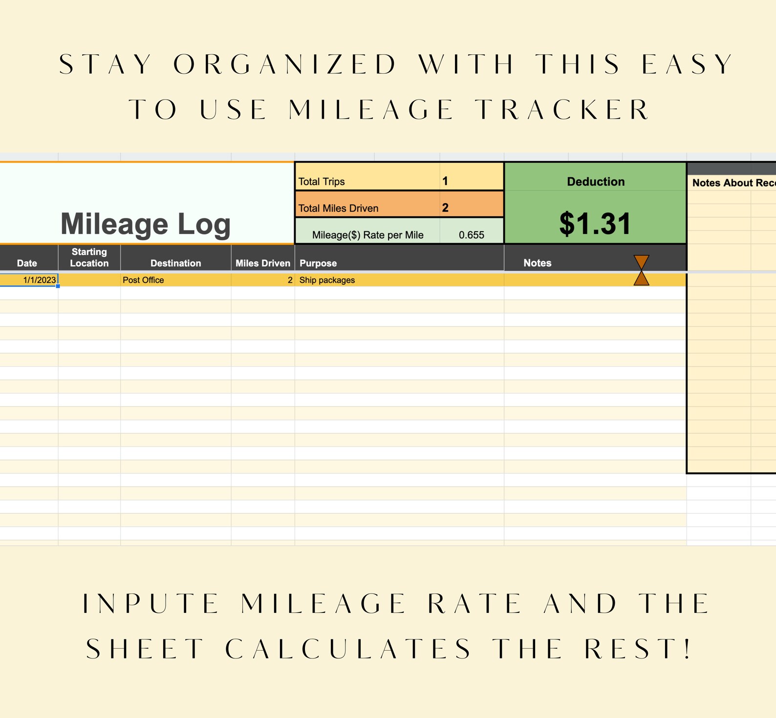 Mileage Deduction Spreadsheet Business Mileage Tracker Self Employed