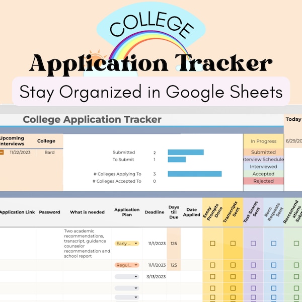 College Application Tracker College To Do List Organizer ADHD Student Planner Graduation Planning Academic Planner Google Sheets Spreadsheet