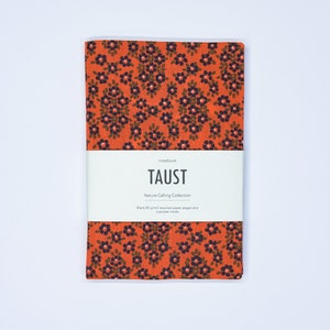 Zero Waste Hard Cover A5 Handmade Notebook Diary Journal / From Recycled and Vintage Materials /  Red Floral Pattern