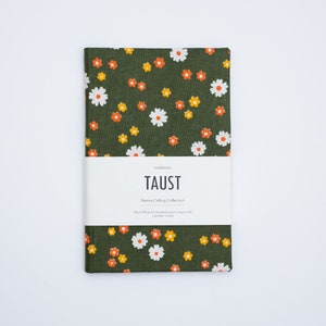 Zero Waste Hard Cover A5 Handmade Notebook Diary Journal / From Recycled and Vintage Materials / Green Floral Pattern