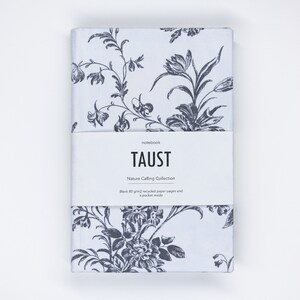 Zero Waste Hard Cover A5 Handmade Notebook Diary Journal / From Recycled and Vintage Materials /  White Black Floral Pattern