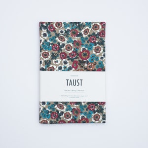 Zero Waste Hard Cover A5 Handmade Notebook Diary Journal / From Recycled and Vintage Materials / Blue Red Floral Pattern