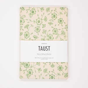 Zero Waste Hard Cover A5 Handmade Notebook Diary Journal / From Recycled and Vintage Materials /  Beige Green Floral Pattern