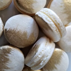 24 Gold brushed French macarons-gold splash, baby shower, wedding favor,baptism,bridal shower, macaroons,birthday party,gold,silver macaroon