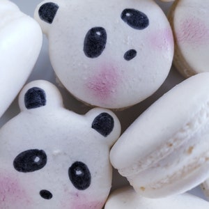 12 Gourmet panda bear French macarons,panda birthday party,unicorn macaroons,rainbow, gluten free cookies,zoo animals cookie,edible macarons