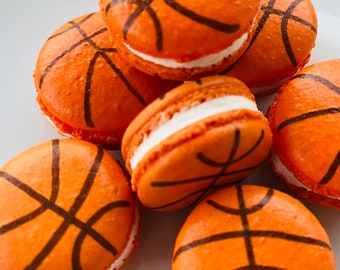 12 Basketball French Macarons,sport cookies,baby shower macaroons,wedding favors, bridal shower,soccer,basketball,football