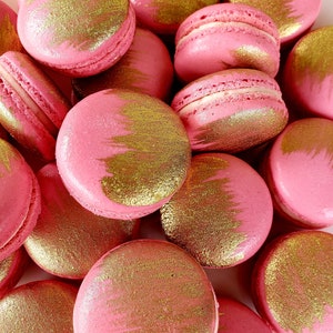 12 Pink gold brushed French macarons, gold splash, baby shower, wedding favor,baptism,bridal,easter macaroons,birthday,gold,silver image 5