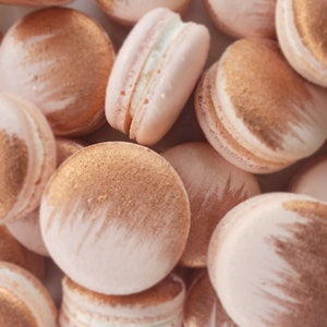 12 Pink champagne rose gold brushed French macarons,baby shower,wedding favor,baptism,bridal shower,macaroons,birthday,gold,silver macaroon