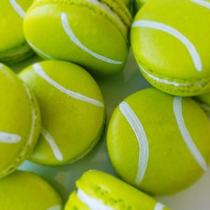 12 Tennis ball French Macarons,sport cookies,baby shower macaroons,wedding favors, bridal shower,soccer,basketball,football