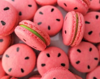 12 Gourmet French Macarons-watermelon,gluten free cookies,european macaroons,wedding party favors,baptism,baby shower,birthday,strawberry