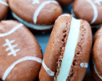 12 Football French Macarons,sport cookies,baby shower macaroons,wedding favors, bridal shower,soccer,basketball,tennis,super