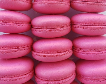 24 French macaron hot pink shells,no filling(for 12 macaroons)baby shower,wedding favor,baptism,bridal shower,macaroons,birthday party