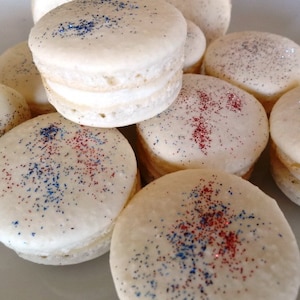 12 French macarons-naturally gluten free,fourth of July,patriotic,USA,birthday party,vanilla macaroons