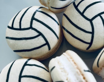 12 Volleyball French Macarons, sport cookies,baby shower macaroons,wedding favors, bridal shower,soccer,basketball,football