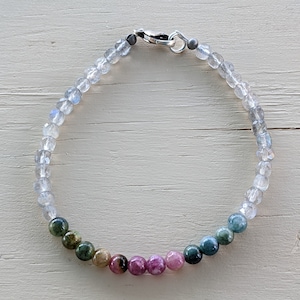 Watermelon Tourmaline and Labradorite Bracelet, Gemstone Bracelet, Women&#39;s Bracelet