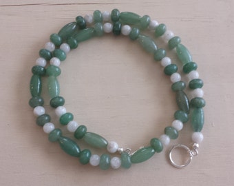 Spring in the Valley, Green Aventurine and White Jade Necklace, Women's Necklace, Gemstone Necklace, Green Jewelry, White Jewelry,