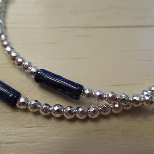 Lapis Lazuli and Hematite Necklace, Gemstone Necklace, Blue Jewelry, Minimalist Necklace