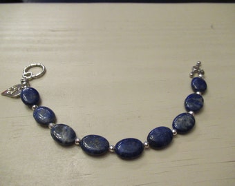 Lapis Lazuli Bracelet, Paw Print Charm, Pet memorial Jewelry, Blue Jewelry, Gemstone Bracelet