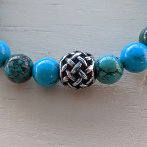 Turquoise Stretch Bracelet with Stainless Steel Bead, Blue Jewelry, Women's Bracelet, Gift for Her