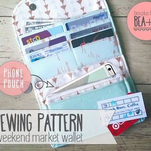 Weekend Market Phone Wallet Sewing Pattern // Clutch / Phone Pouch / Pocketbook / All-in-one / Fat Quarter Project / PDF / Download image 1