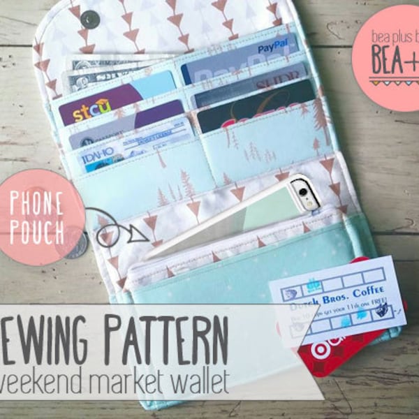 Weekend Market Phone Wallet - Sewing Pattern // Clutch / Phone Pouch / Pocketbook / All-in-one / Fat Quarter Project / PDF / Download