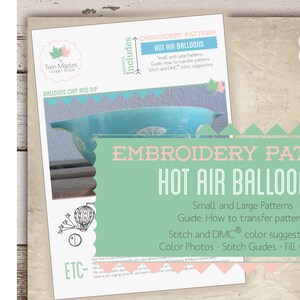 Balloons Pyrex Embroidery Pattern - Balloons / Hot Air Balloons / Chip and Dip Cinderella Set / Sun / Man in Moon / Antique / Pyrex Inspired
