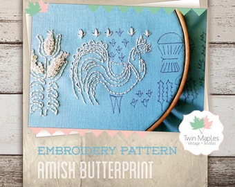 Amish Butterprint Pyrex-Inspired Embroidery Pattern - Instant PDF download