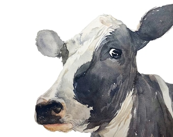 Cow-"cowcow" Watercolor fine art print, baby animal prints, nursery decor, wall art