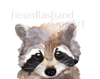 Baby Raccoon- instant print,animal printable art, watercolor by Jieun Rasband, wall decor, Nursery wall art
